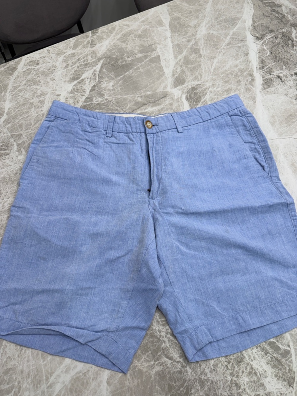 Massimo Dutti Light Blue Linen-Blend Flat Front Shorts
